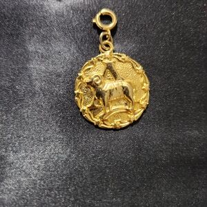 Aries Gold Tone Ram Zodiac Medallion Charm